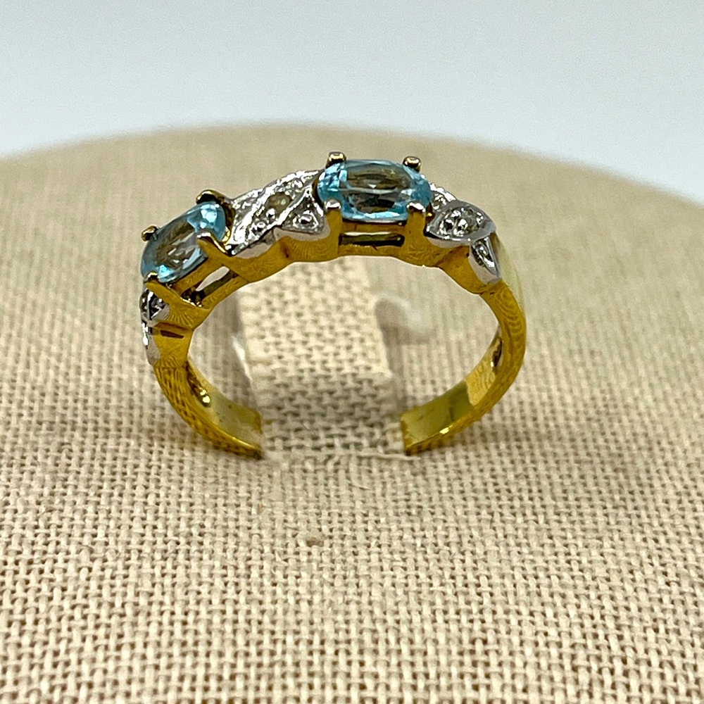 Vintage Gold over 925 Sterling Silver with Aquamarine Gemstone Size 7 Ring
